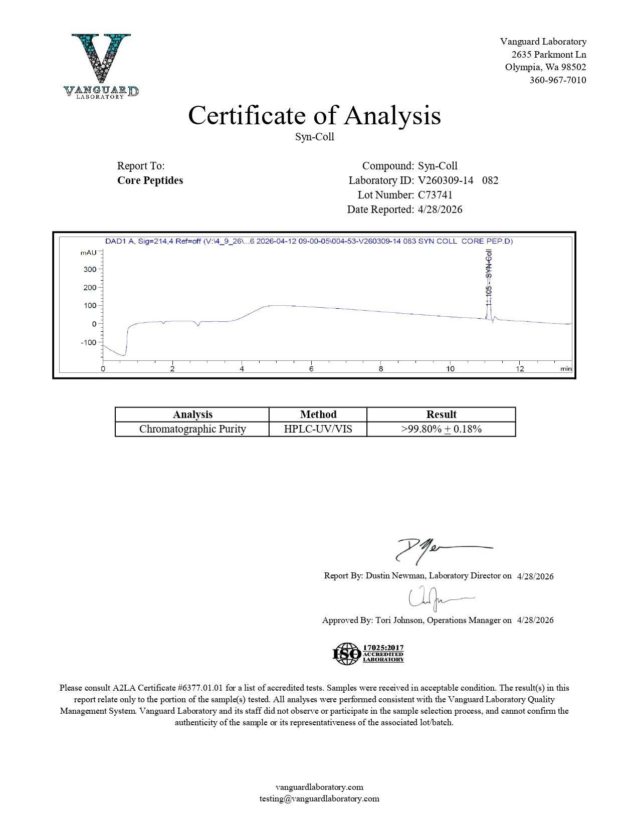 Syn-Coll (Palmitoyl Tripeptide-5) (200mg) - Certificate of Analysis Syn-Coll (Palmitoyl Tripeptide-5) (200mg) - Certificate of Analysis