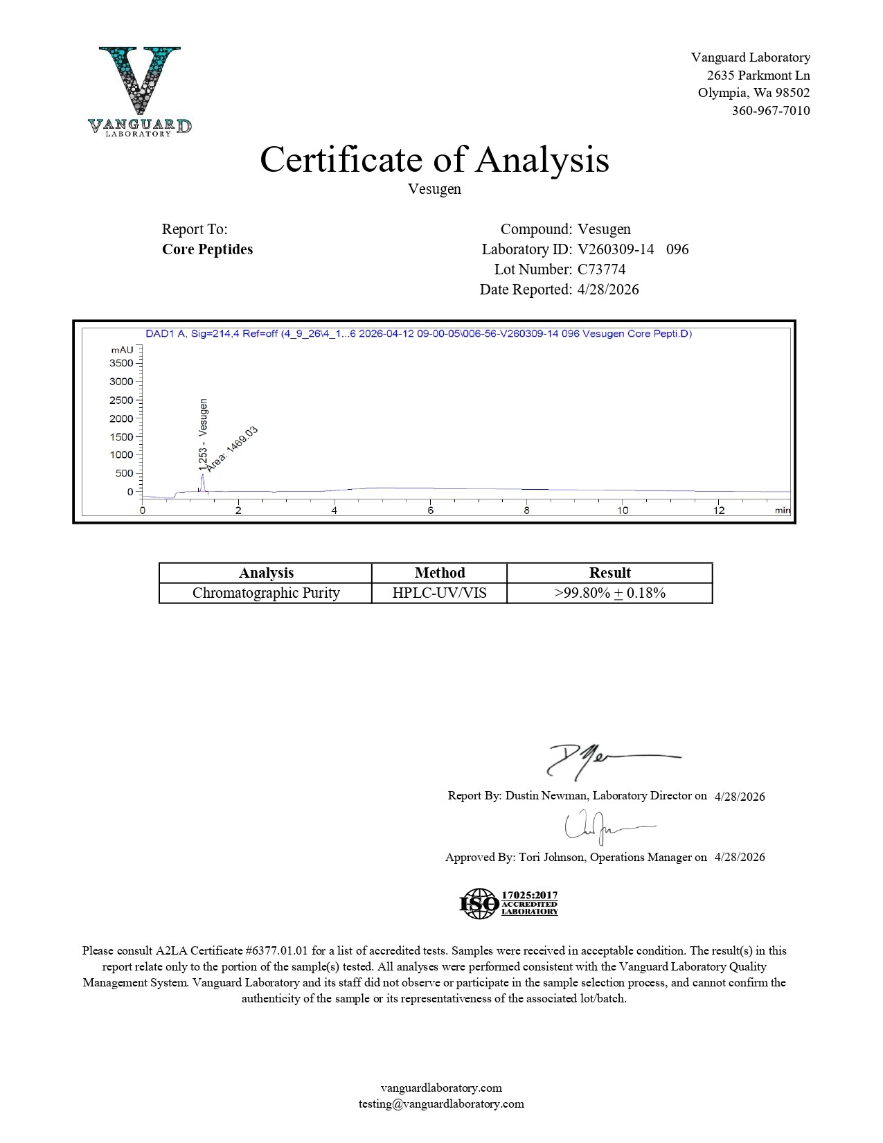 Vesugen (20mg) - Certificate of Analysis Vesugen (20mg) - Certificate of Analysis