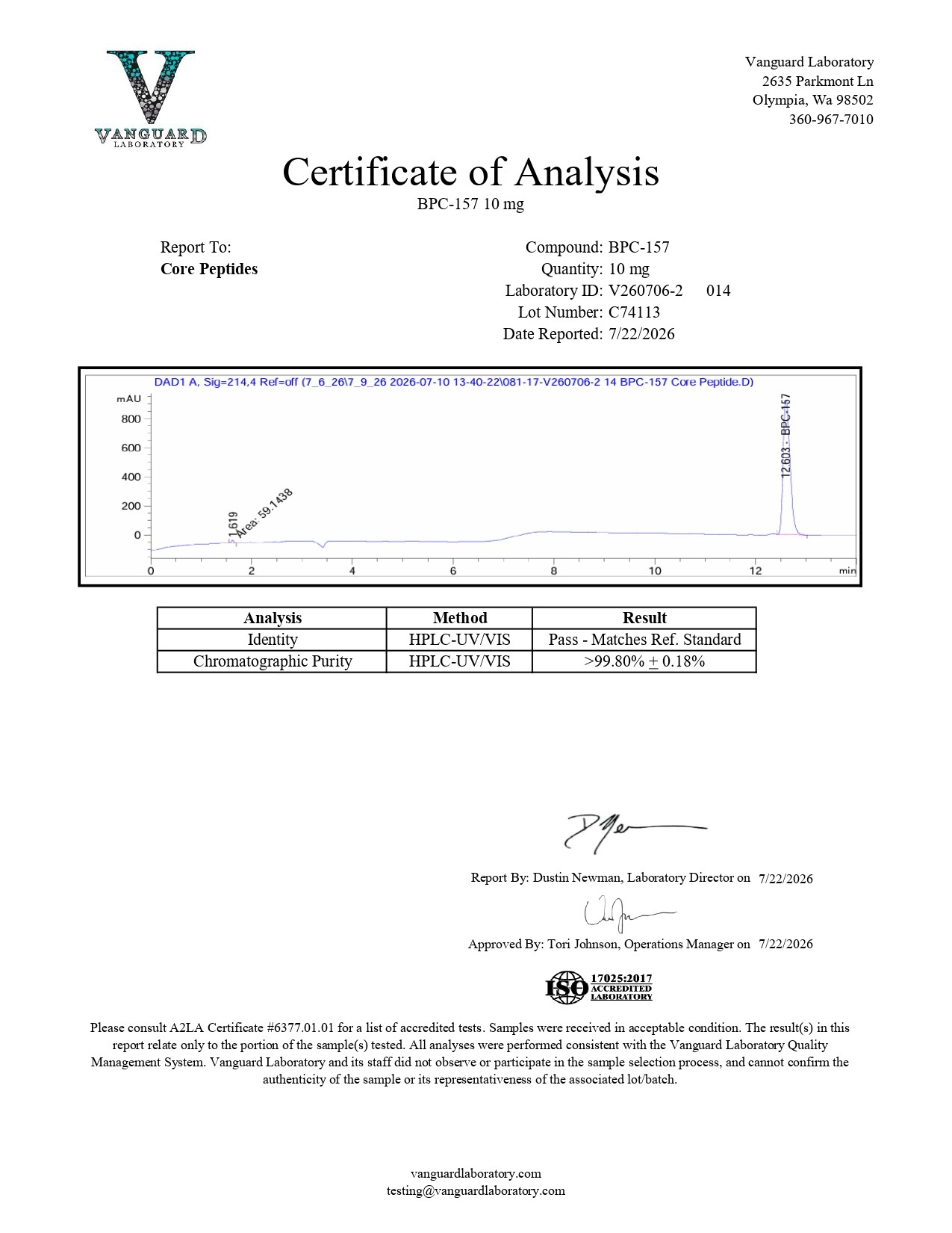 BPC-157 (10mg) - Certificate of Analysis