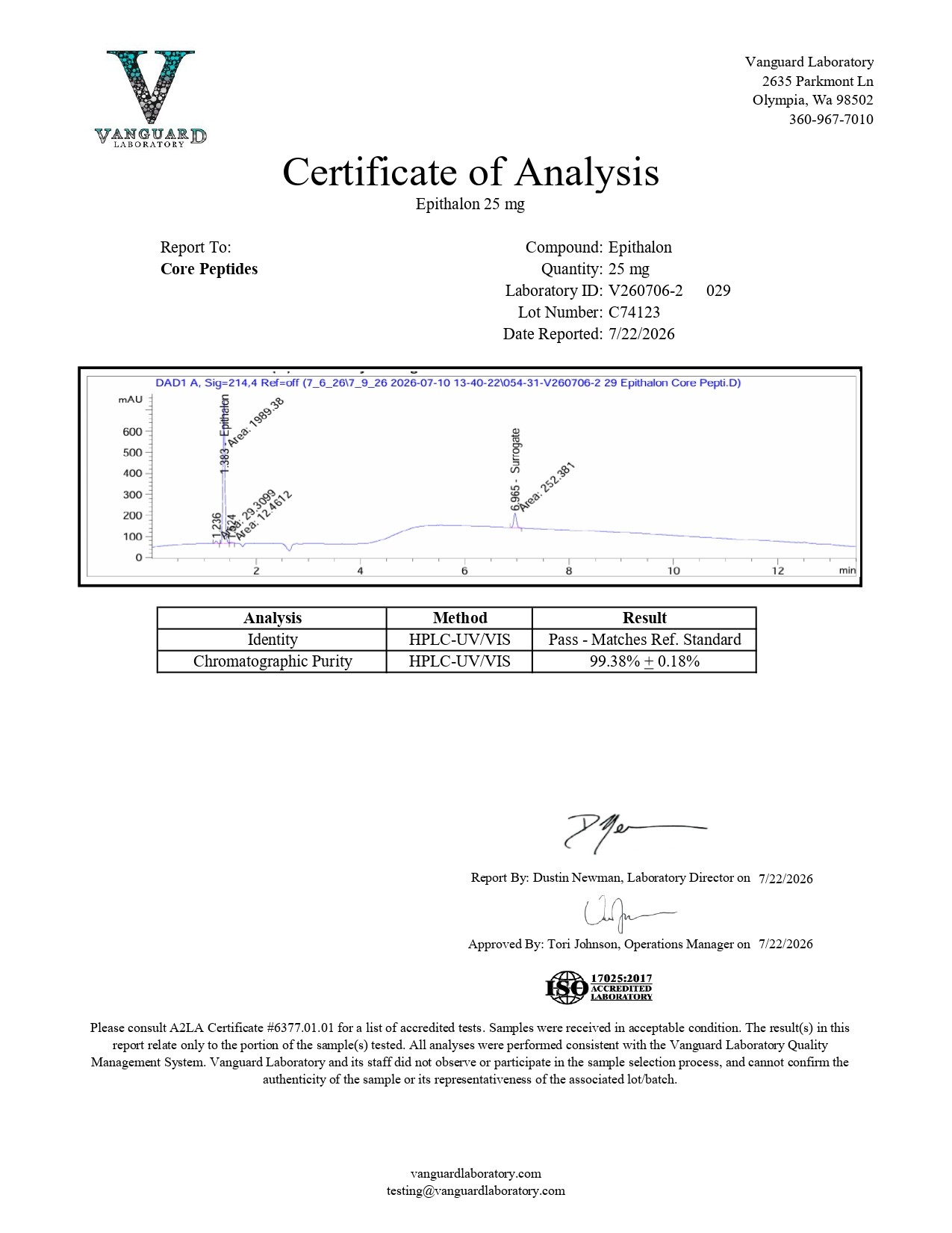 Epithalon (25mg) - Certificate of Analysis Epithalon (25mg) - Certificate of Analysis