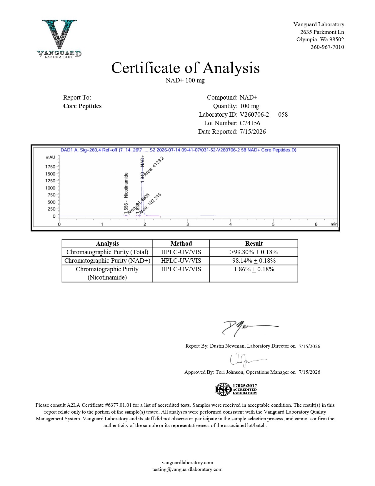 NAD+ (100mg) - Certificate of Analysis NAD+ (100mg) - Certificate of Analysis