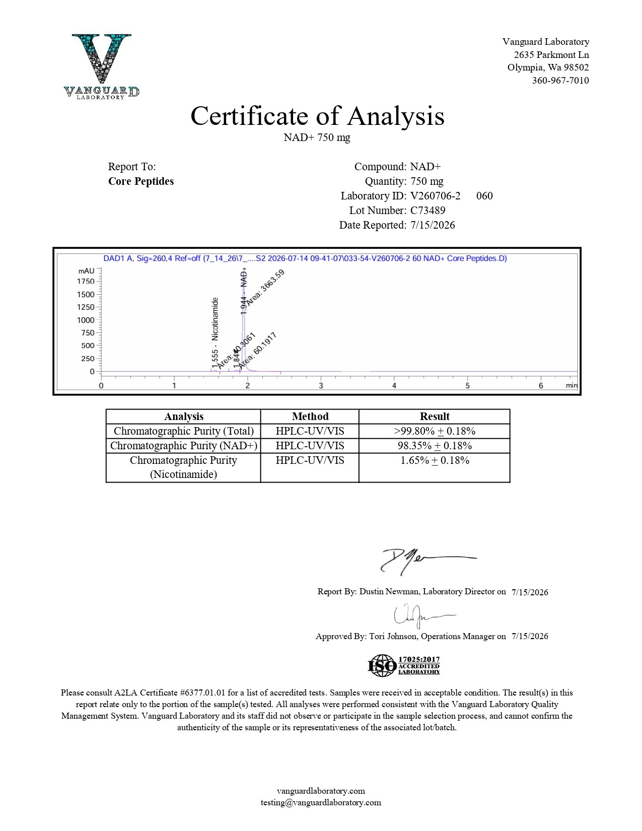 NAD+ (750mg) - Certificate of Analysis NAD+ (750mg) - Certificate of Analysis
